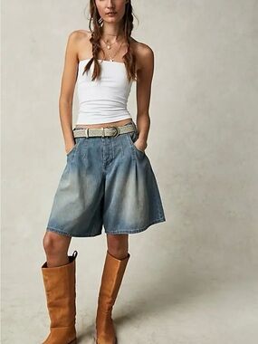 We The Free Architect low rise long shorts Wide-Leg Denim Shorts in Light Blue